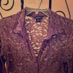 Purple lace button up blouse